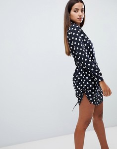 Платье-рубашка в горошек с поясом AX Paris - Черный