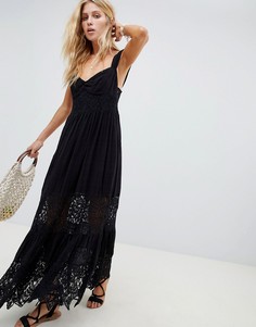 Кружевное ярусное платье макси Free People - Черный