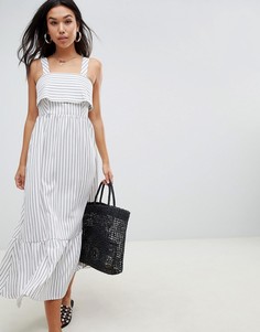 Платье макси с оборкой в однотонную полоску ASOS DESIGN - Мульти