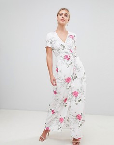 Платье макси с запахом и цветочным принтом Pieces Emi - Белый