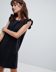 Джинсовое платье с оборками на рукавах Esprit - Черный
