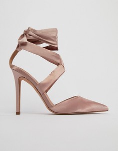 Атласные туфли на каблуке со шнуровкой ASOS PINOT - Бежевый