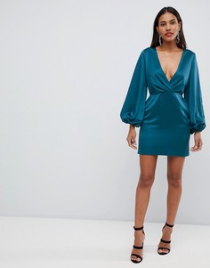 Платье мини с пышными рукавами на манжете ASOS DESIGN - Зеленый