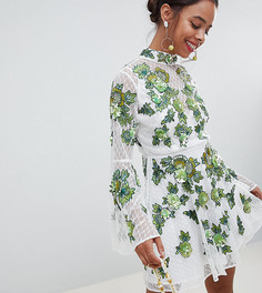 Короткое приталенное платье с цветочной вышивкой и отделкой ASOS EDITION Petite - Мульти