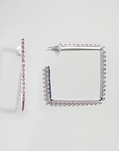 Серьги-кольца квадратной формы с розовыми кристаллами ASOS DESIGN - Серебряный