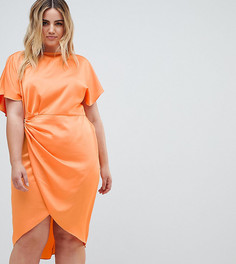 Атласное платье миди с запахом на юбке ASOS DESIGN Curve - Оранжевый
