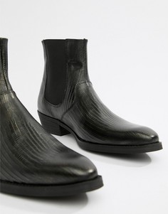 Черные кожаные ботинки в стиле вестерн на кубинском каблуке со змеиным узором ASOS DESIGN - Черный
