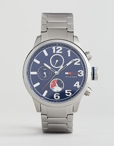 Часы из нержавеющей стали с синим циферблатом и хронографом Tommy Hilfiger Jack - Серебряный