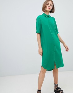 Зеленое свободное платье-рубашка миди Monki - Зеленый