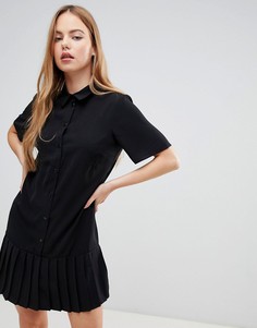 Платье-рубашка мини с плиссированной кромкой ASOS DESIGN - Черный