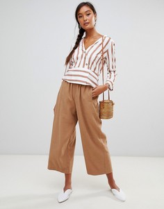 Бежевые укороченные широкие брюки Miss Selfridge - Рыжий