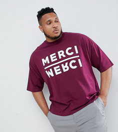 Оversize-футболка с принтом merci и рукавами до локтя ASOS DESIGN Plus - Красный