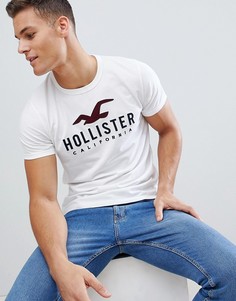 Белая узкая футболка с большим логотипом Hollister - Белый