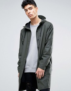 Зеленая длинная водонепроницаемая куртка с капюшоном Rains - Зеленый