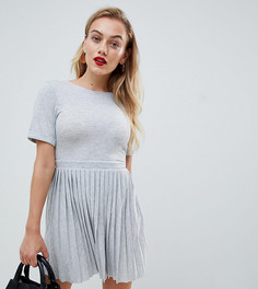 Платье мини с плиссированной юбкой ASOS DESIGN Petite - Серый