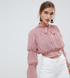Плиссированный кроп-топ с пышными рукавами River Island Petite - Розовый