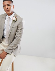 Приталенный клетчатый блейзер из ткани с добавлением шерсти ASOS DESIGN Wedding - Светло-бежевый
