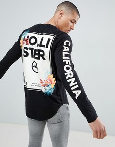 Черный лонгслив с логотипом и цветочным принтом Hollister - Черный