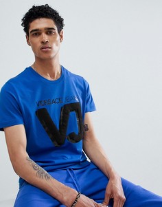 Синяя футболка с логотипом на груди Versace Jeans - Синий