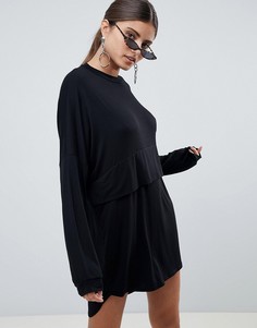 Платье-футболка с длинными рукавами PrettyLittleThing - Черный