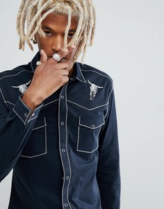 Черная рубашка классического кроя в стиле вестерн с вышивкой ASOS DESIGN - Черный