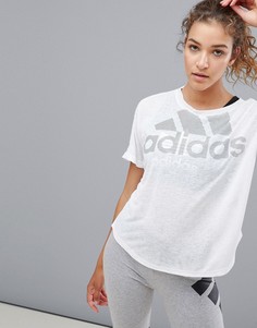 Белая спортивная футболка с логотипом adidas - Белый