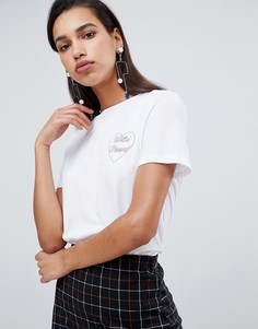 Футболка с карманом, логотипом, принтом сердца и надписью Wild Vero Moda - Мульти