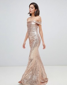 Платье макси с бантом и отделкой пайетками City Goddess - Кремовый