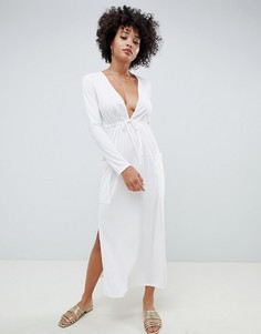 Креповое платье макси с затягивающимся шнурком на талии ASOS DESIGN - Белый