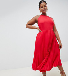 Платье миди с плиссировкой и оборками ASOS DESIGN Curve - Красный