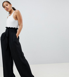 Черные широкие брюки со складками и поясом Missguided Tall - Черный