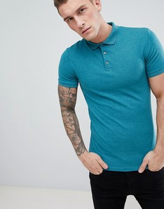 Поло из пике синего цвета обтягивающего кроя ASOS DESIGN - Зеленый