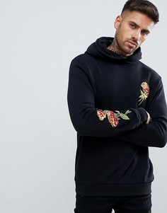 Худи черного цвета с вышитыми розами Pull&Bear - Черный