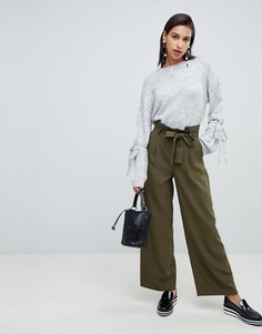 Брюки с широкими штанинами и поясом Vero Moda - Зеленый