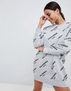 Серое трикотажное платье свободного кроя Missguided California - Серый