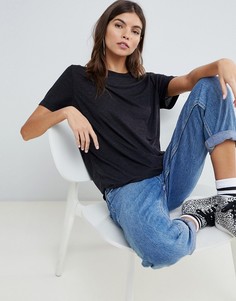 Черная свободная футболка с добавлением льна ASOS DESIGN - Черный