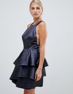 Короткое приталенное платье металлик с оборками Forever Unique - Темно-синий