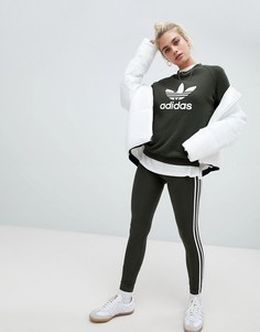 Леггинсы цвета хаки с тремя полосками Adidas Originals - Зеленый