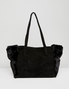 Черная сумка-шоппер из замши и искусственного меха Urbancode - Черный