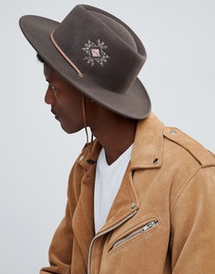 Широкополая шляпа с вышивкой и ремешком ASOS DESIGN - Коричневый
