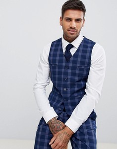 Облегающий жилет в клетку ASOS DESIGN wedding - Синий