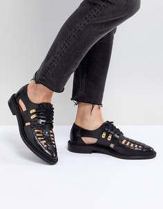 Кожаные туфли на шнуровке с решетчатой отделкой Selected Femme - Черный