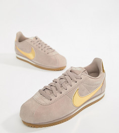 Замшевые кроссовки с золотистым логотипом Nike Taupe - Бежевый