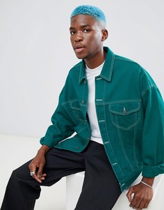 Зеленая джинсовая куртка в стиле oversize с белыми строчками ASOS DESIGN - Зеленый