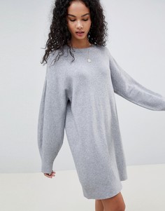 Трикотажное платье с пышными рукавами ASOS DESIGN - Серый