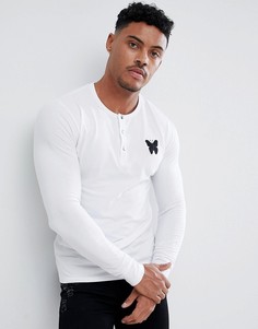 Good For Nothing muscle long sleeve t-shirt in white with buttons - Белый