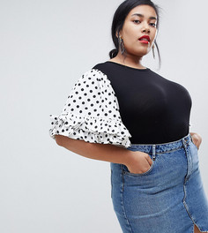 Футболка в горошек с контрастными рукавами Lost Ink Plus - Черный