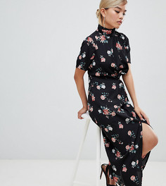 Платье миди со сборками и винтажным цветочным принтом Fashion Union Petite - Черный