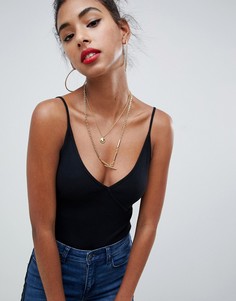 Черное боди на бретельках с запахом спереди ASOS DESIGN - Черный