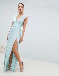 Платье макси с плиссировкой и кружевом ASOS DESIGN Premium - Синий